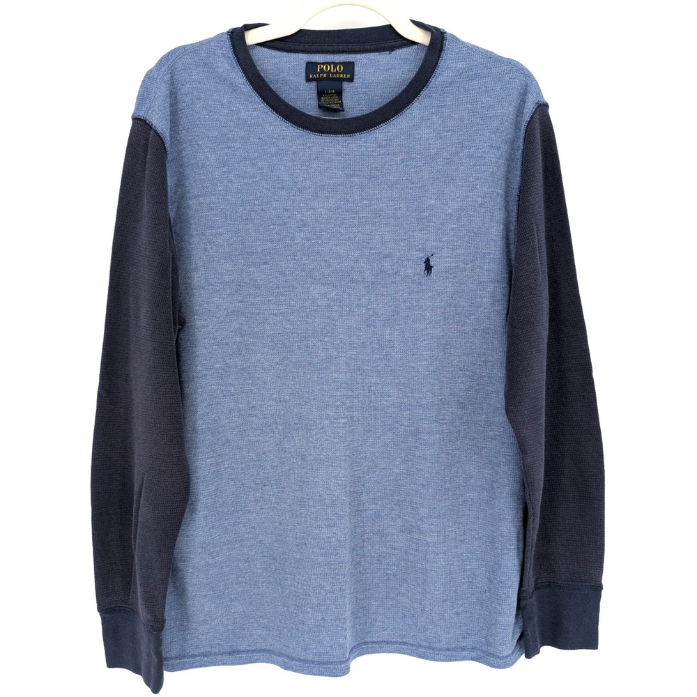 Polo Ralph Lauren Mens Blue Large Waffle Thermal Crew‎ Neck Preppy Heritage